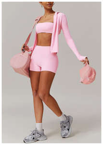 Ensemble de vêtements de sport trois pièces pour femmes, soutien-gorge de sport extensible bleu, sweat à capuche court et leggings, vêtements de fitness décontractés, coupe ajustée - Product Image 2