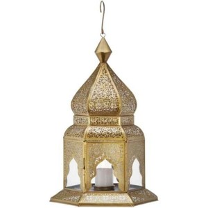 โคมไฟแขวนทองเหลืองสไตล์โมร็อกโกทำมือขายส่ง พร้อมเคลือบทองโบราณ ที่ใส่เทียนโลหะและแก้วคุณภาพสูง - Product Image 1