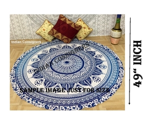 Mandala Roundie en coton doux de 49 pouces avec franges, tapis de pique-nique, décoration murale, nappe, serviette de plage, décoration intérieure par Indian Consigners - Product Image 5