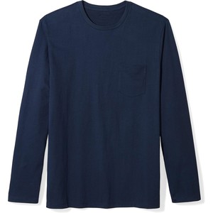 Camiseta de Manga Larga Negra para Hombre, Cuello Redondo, con Bolsillo en el Pecho, Corte Regular, Informal, Tejida, 100% Algodón, para Otoño, Último Modelo 2026 - Product Image 2