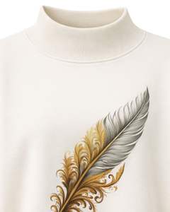 Sudadera Oversize Blanca Personalizada para Mujer, Cuello Alto, Estampado de Plumas, Informal, de Invierno, de Algodón y Poliéster, Cálida - Product Image 5