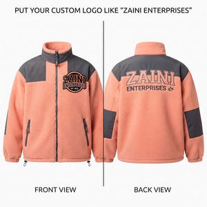 เสื้อแจ็คเก็ตขนแกะโพลีเอสเตอร์พรีเมียม 300 GSM สีดำคอรัล แต่งแผงสีตัดกันด้านหน้า พร้อมโลโก้ปั๊มนูนตามสั่ง เสื้อกันหนาวสำหรับกิจกรรมกลางแจ้ง - Product Image 1