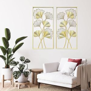 Ensemble de 2 tableaux muraux rectangulaires modernes avec motif végétal encadrés de métal doré pour la décoration de la maison, salon, chambre, hôtel - Product Image 3