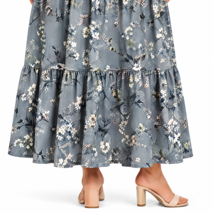 Vestido Maxi Floral Tejido para Mujer, Manga Larga, con Volantes en Capas, Botones al Frente, Casual, Elegante, Holgado, Estilo Boho, Línea A, para Club o Noche - Product Image 4