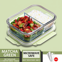 Lonchera de Vidrio Borosilicato de 3 Compartimentos con Tapa Hermética, Recipientes a Prueba de Fugas para Preparar Comidas para Oficina y Escuela