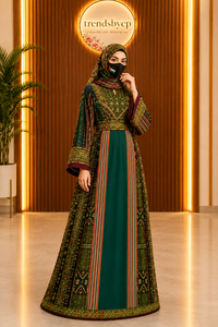 Maxi Thobe élégant et modeste pour femmes |   Robe musulmane ethnique brodée à manches longues, taille naturelle, infroissable |   Moyen-Orient - Product Image 2