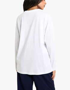 Cheap Price Women's White Long Sleeve T-<b>Shirt</b> Crew Neck Loose Fit <b>Flame</b> Logo Print 100% Cotton Jersey Casual All Seasons - Product Image 5