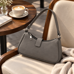 Gray Microfiber Waterproof Shoulder Bag Women Crossbody <b>Handbag</b> Zipper Hasp Closure Portable Tote Purse for Daily Travel Outdoor - Product Image 1