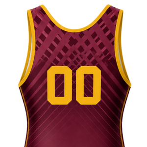 Traje de Lucha Sublimado en Color Borgoña y Amarillo para Hombre, Uniforme Deportivo de Poliéster para Competencia de Lucha - Product Image 5