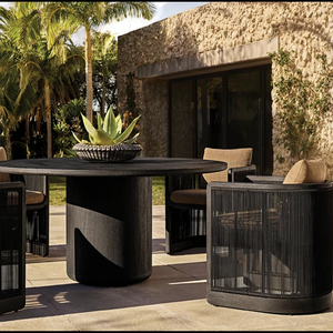 Scandinavian Luxury Outdoor Dining <b>Table</b> Solid Teak Wood Circular Slatted Surface Durable Pedestal Base for Villa Hotel Use - Product Image 6
