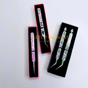 Pince à épiler pour cils GETUP BROSONS IMPEX de haute qualité en acier inoxydable, à pointe lisse, avec poignée diamantée, plusieurs couleurs, isolation renforcée - Product Image 5