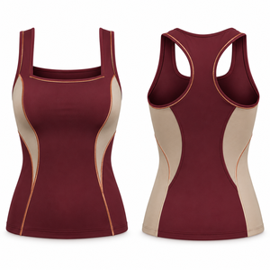 Débardeur MEGAMAPLE pour femme, uni, col rond, dos nageur, coupe sport décontractée, broderie, séchage rapide, tricot sans couture en Spandex - Product Image 1