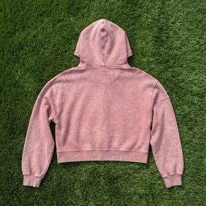 เสื้อฮู้ดครอปสีชมพูฟอกย้อมสไตล์โอเวอร์ไซส์สำหรับผู้หญิง ผ้าฟลีซ สวมใส่สบายๆ สไตล์สตรีทแวร์ - Product Image 5