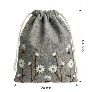 Indian Manufacture Floral Brown Embroidered <b>Drawstring</b> <b>Bag</b> for Gift Packaging or Wedding Use Available at Good Price - Product Image 2