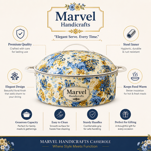 Olla de Acero Aislada con Diseño Floral Azul de Marvel Handicrafts, Recipiente para Comida Caliente con Tapa, Tazón para Servir Premium para Cocina y Comedor - Product Image 5