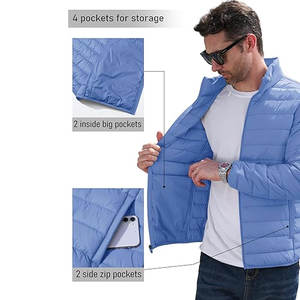 Veste matelassée isolante pliable pour homme, légère, coupe-vent, hydrofuge, avec fermeture éclair intégrale, col montant et poches latérales - Product Image 5