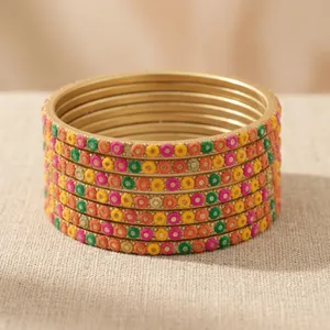 Multicolor Floral Dot Lac <b>Bangles</b> <b>Set</b> of 6 Pearl Bracelets & <b>Bangles</b> - Product Image 5