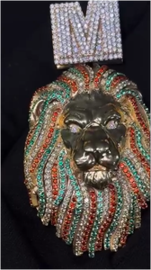 Pendentif Lion Personnalisé en Émail 3D, Argent Sterling S925, Or Massif 10k 14k 18k, Sertie de Moissanite et Diamants - Product Image 4