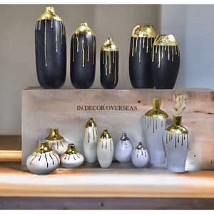 Finest Quality Metal Vases Set With Gold Drip Design For Tabletop Home Hotel Decor Wedding And <b>Parties</b> <b>Table</b> Centerpiece Decor - Product Image 1