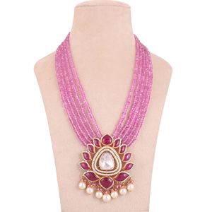 Collier et boucles d'oreilles sertis de diamants CVD cultivés en laboratoire Polki et rubis, or jaune 14 carats, bijoux de luxe certifiés, cadeau de fiançailles - Product Image 3