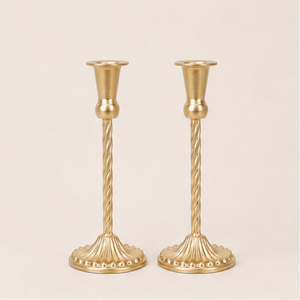 Fine Quality Gold Plated Metal Taper Candle Holders with Twisted Stem Design Vintage Candlestick Stand Modern Home Dining Decor - Product Image 1