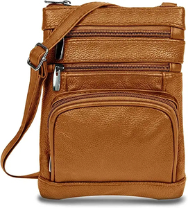 Genuine Leather Crossbody <b>Bag</b> With Multiple Zip Pockets Anti-Theft Design Single Strap <b>Black</b> Minimalist Style - Product Image 5