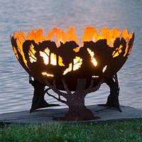 Grandes sphères de foyer en Corten de 800mm, 900mm et 1000mm de diamètre avec motifs découpés au laser pour les parcs, les centres de villégiature et les espaces de restauration extérieurs