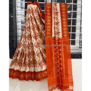 Ropa de fiesta amarilla y roja Saree de impresión digital de lino - Product Image 5