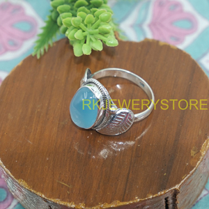 Natural Blue Chalcedony <b>Ring</b> 925 Sterling Silver Handmade Oval Cabochon Gemstone <b>Ring</b> Vintage <b>Statement</b> Jewelry Gift for Women - Product Image 5