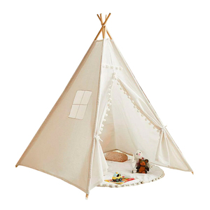 Tente tipi triangulaire en toile pour enfants 120x120cm, hauteur 140cm, structure en bois pliable, abri de camping extérieur - Product Image 2