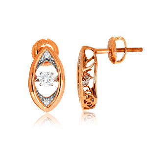 ต่างหูเพชรโรสโกลด์ 14K ทรงกลมเจียระไนแบบบริลเลียนท์ สีขาว H ผลิตในห้องปฏิบัติการ เครื่องประดับงานแต่งงานสำหรับผู้หญิง สไตล์คลาสสิก - Product Image 3