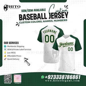 2025 uniforme de camiseta de béisbol personalizado uniformes de béisbol baratos de secado rápido impresión personalizada al aire libre Color blanco y verde - Product Image 2