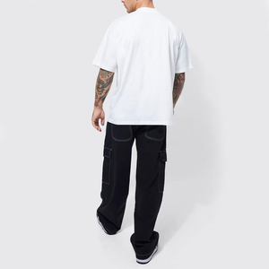 T-shirt blanc surdimensionné pour homme avec imprimé lettres en relief, style streetwear, manches courtes, col rond, jersey de coton - Product Image 4