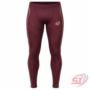 Leggings de compression personnalisés pour hommes, imprimé topographique, longueur intégrale, pour la course et l'entraînement en salle de sport, OEM ODM, bordeaux, Apex Terrain - Product Image 1