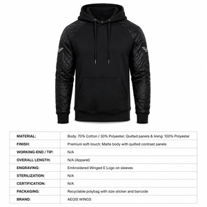 Men's Solid <b>Quilted</b> Panel Pullover <b>Hoodie</b> Heavyweight Cotton Fleece Anti-Wrinkle Streetwear Winter Jacket OEM Custom Breathable - Product Image 6