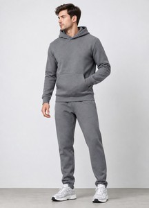 Ensemble de survêtement décontracté pour homme, sweat-shirt à capuche imprimé vert uni et pantalon de survêtement à cordon de serrage, tenue en polaire pour l'hiver - Product Image 4