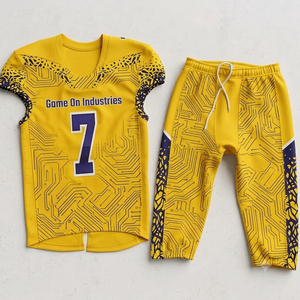 Conjunto de Uniforme de Fútbol Americano Sublimado Personalizado, Amarillo, Transpirable, de Secado Rápido, para Prácticas y Entrenamientos, Jersey y Pantalones - Product Image 1