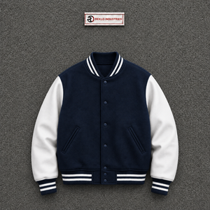 Blouson universitaire bleu marine premium pour homme, style universitaire moderne avec boutons-pression, col à boutons, style preppy, automne - Product Image 5