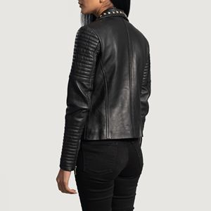Direct Factory's Hot Sale Custom Women's XL Sheepskin Leather Biker Jacket <b>Studded</b> Aniline Finish High Quality Custom Logo - Product Image 4