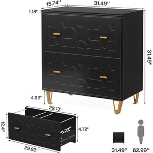 Armoire de classement latérale moderne noire et dorée à 2 tiroirs pour bureau à domicile - Product Image 4