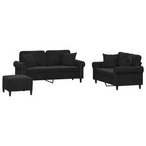 Grande Set di Divani in Velluto Nero con Struttura in Metallo e Compensato per Soggiorno - Product Image 2