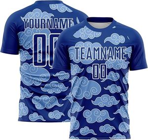 Maillot de football personnalisé à imprimé étoiles rouges, bleus et blancs, col rond, manches courtes, sublimé, anti-humidité, unisexe, pour adultes, tenue d'équipe - Product Image 6