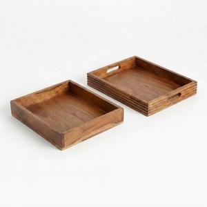 Juego de bandejas de servir de madera de nogal personalizables al por mayor, bandeja de madera para servir alimentos para uso en cocinas, hoteles y restaurantes. - Product Image 6
