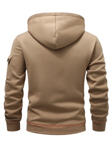 Sweat-shirt à capuche zippé pour homme, couleur kaki, coupe ample, avec doublure orange et poches, style décontracté pour les vacances, idéal pour l'automne - Product Image 5