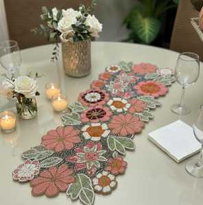 Handmade Eco-Friendly Lightweight Durable Adjustable Luxury Embedded Customized Shape <b>Teal</b> Floral Design <b>Table</b> <b>Runner</b> Mats Pads - Product Image 3