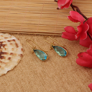 Classic 18K Gold Plated Topaz Drop <b>Earrings</b> Water Drop Shape Bezel Setting Women's Party Jewelry - Product Image 6