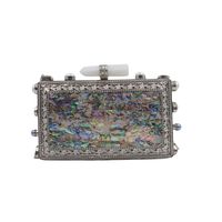Pochette de soirée de luxe artisanale en nacre, mode estivale, avec cadre en laiton argenté et incrustation de coquillages naturels, sac à main de créateur en métal pour femme