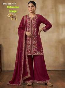 Conjunto de Kurti de Seda Muselina de Alta Calidad con Bordado a Mano, Pantalones Plazzo y Dupatta, Venta al Por Mayor, Moda Femenina - Product Image 2