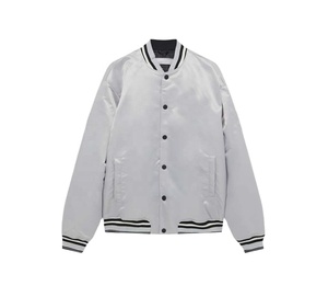 Chaqueta Universitaria Bomber de Seda Satinada con Bordado Frontal Personalizado al por Mayor, de Alta Calidad, Resistente al Viento, para Hombre - Product Image 1