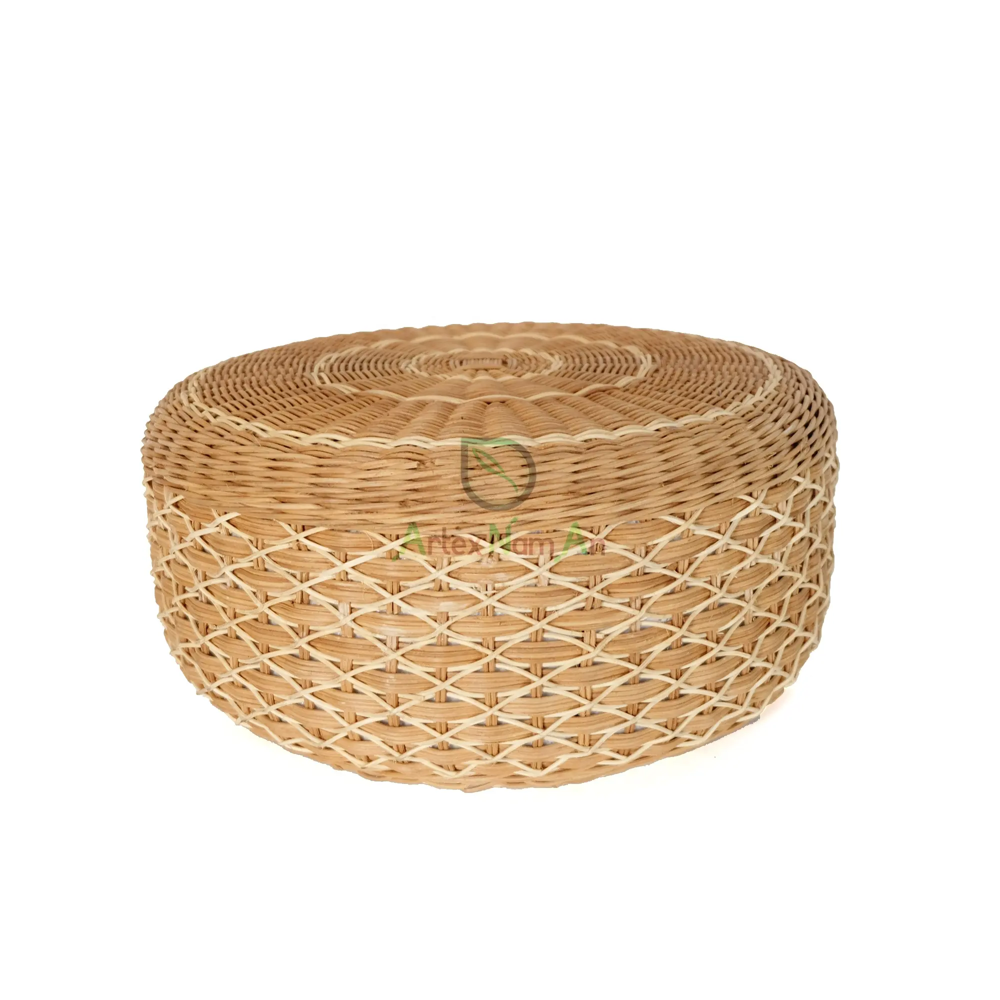 Large round rattan floor cushion/straw woven pouf stool ottoman for living room/rattan furniture for home decor